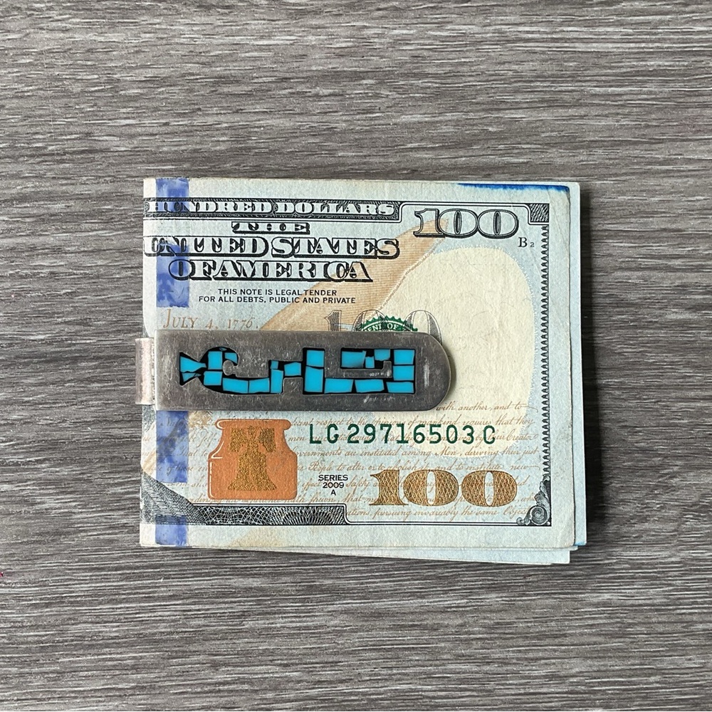 Vintage Silver & Turquoise Money Clip